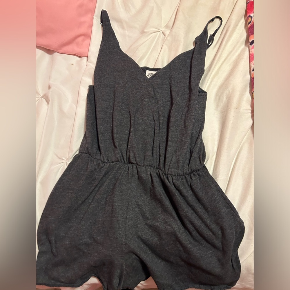 Charcoal Sleeveless Romper with Elastic Waist